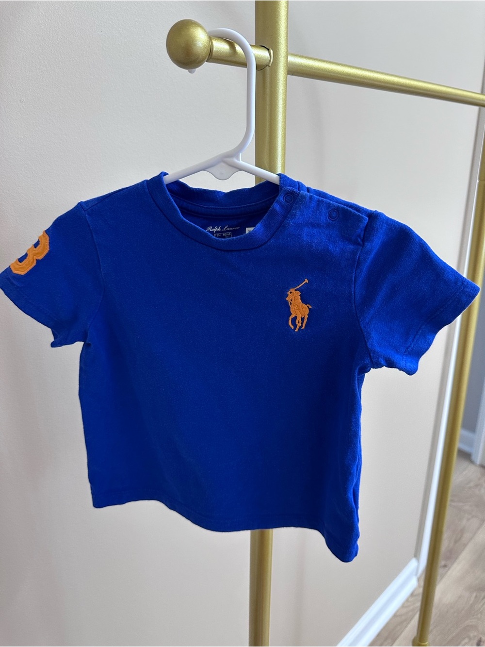 Ralph Lauren Boys Short Sleeve Tee in Royal Blue with Orange Pony Size 18 month